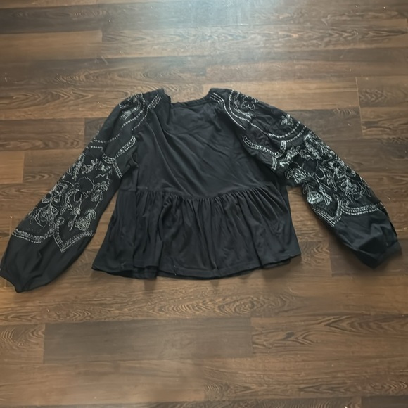 Free People Embroidered Peplum Penny Tee Black XS - Picture 5 of 10
